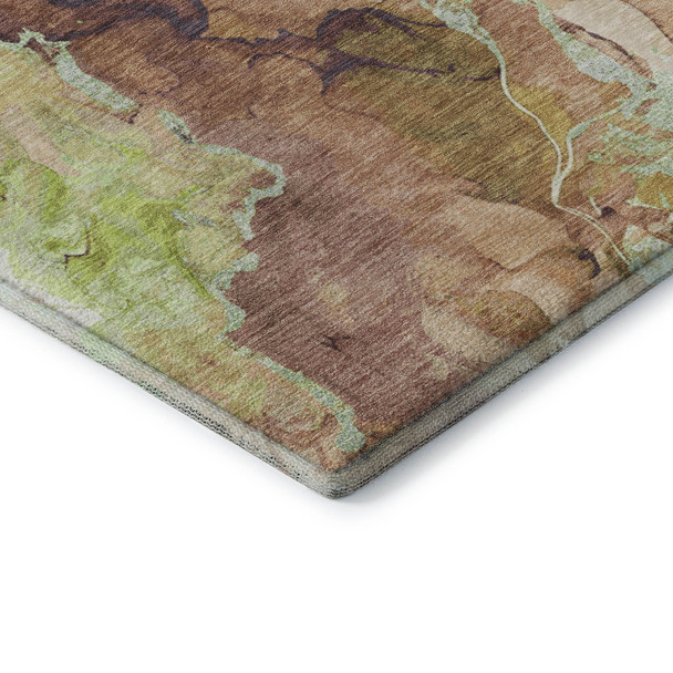 8' X 10' Coffee Mint Green And Beige Abstract Washable Area Rug With UV Protection