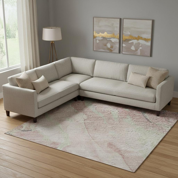 9' X 12' Pink And Beige Abstract Washable Area Rug With UV Protection