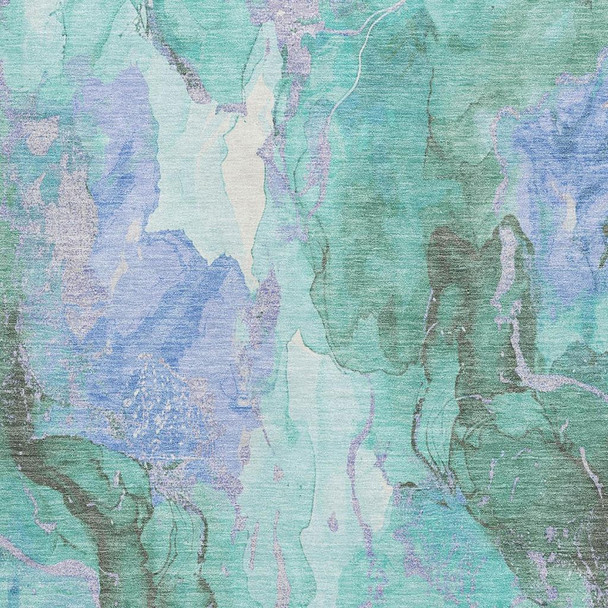 10' X 14' Teal Lavender And Ivory Abstract Washable Area Rug With UV Protection
