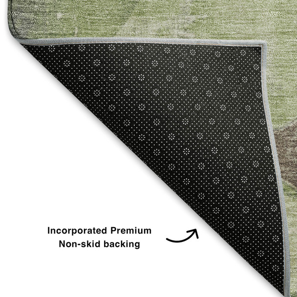 10' X 14' Artichoke Green And Taupe Abstract Washable Area Rug With UV Protection