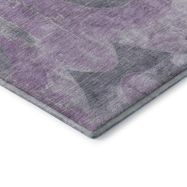 8' Lavender And Gray Abstract Washable Round Rug With UV Protection