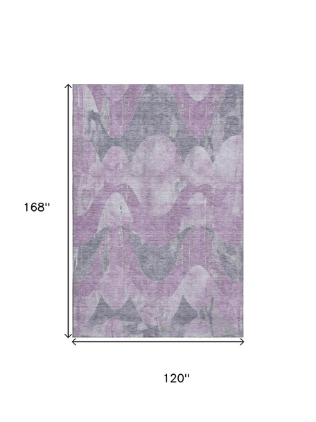 10' X 14' Lavender And Gray Abstract Washable Area Rug With UV Protection
