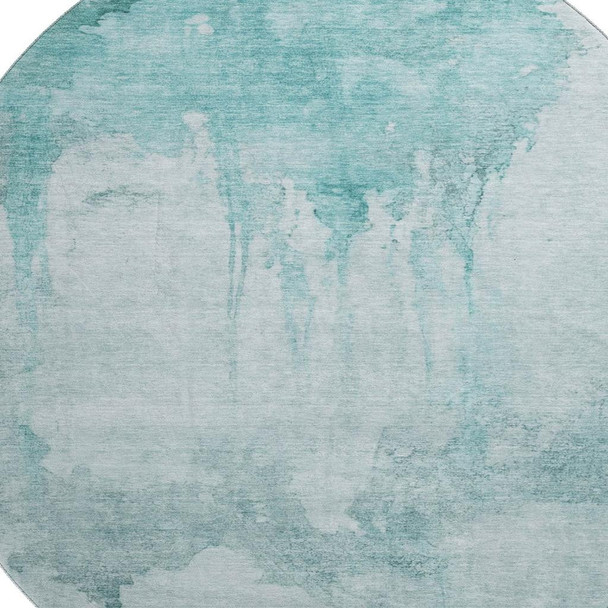 8' Teal And Aqua Abstract Washable Round Rug With UV Protection