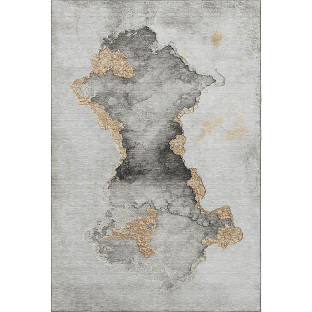 3' X 5' Gray Gold And Silver Abstract Washable Area Rug With UV Protection
