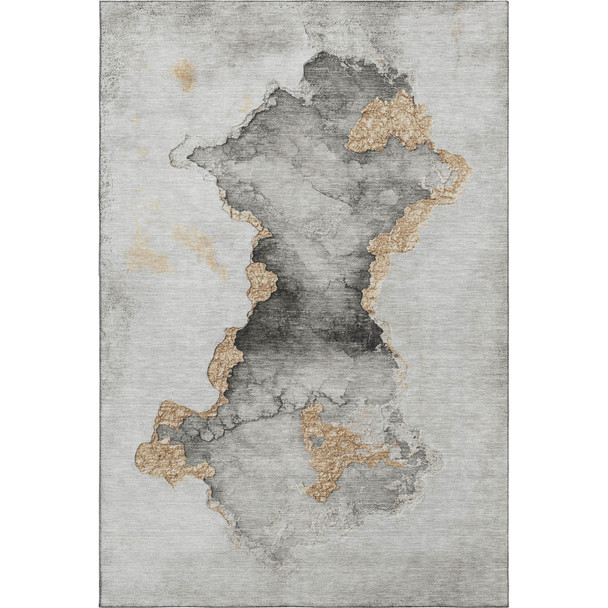 5' X 8' Gray Gold And Silver Abstract Washable Area Rug With UV Protection