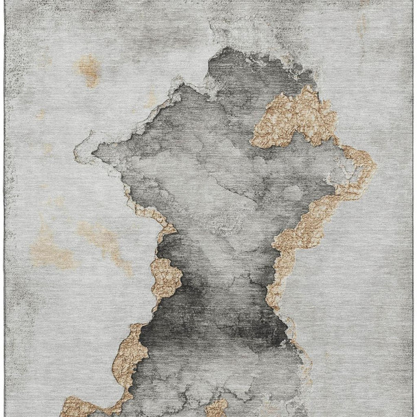 8' X 10' Gray Gold And Silver Abstract Washable Area Rug With UV Protection