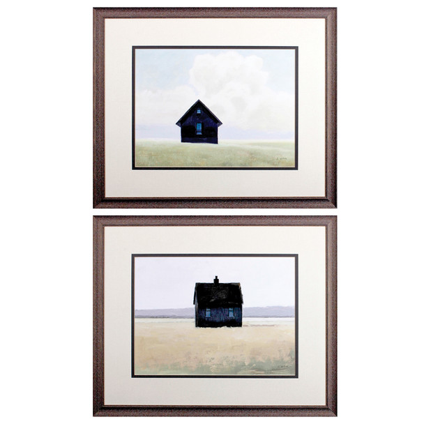 Set Of Two Lonely Landscape Wood Brown Framed Wall Art