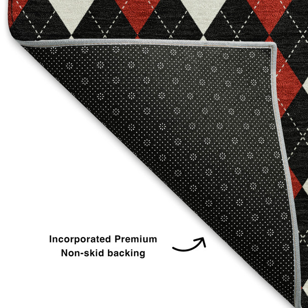 8' X 10' Black Red And White Geometric Washable Area Rug With UV Protection