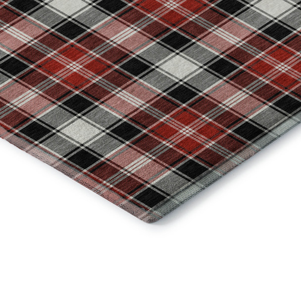 3' X 5' Black Red And White Abstract Geometric Washable Area Rug With UV Protection