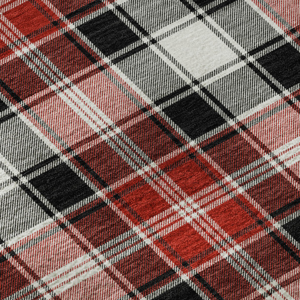 9' X 12' Black Red And White Abstract Geometric Washable Area Rug With UV Protection