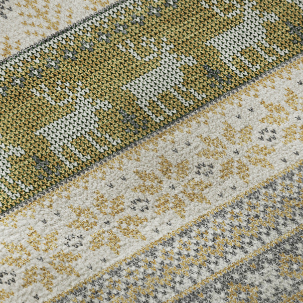 5' X 8' Gray Ivory And Gold Abstract Geometric Washable Area Rug With UV Protection