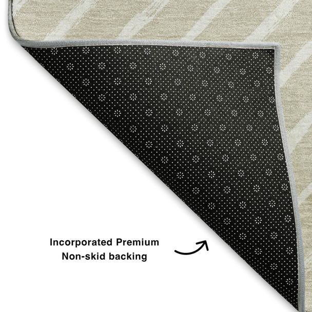 3' X 5' Beige And Ivory Abstract Geometric Washable Area Rug With UV Protection
