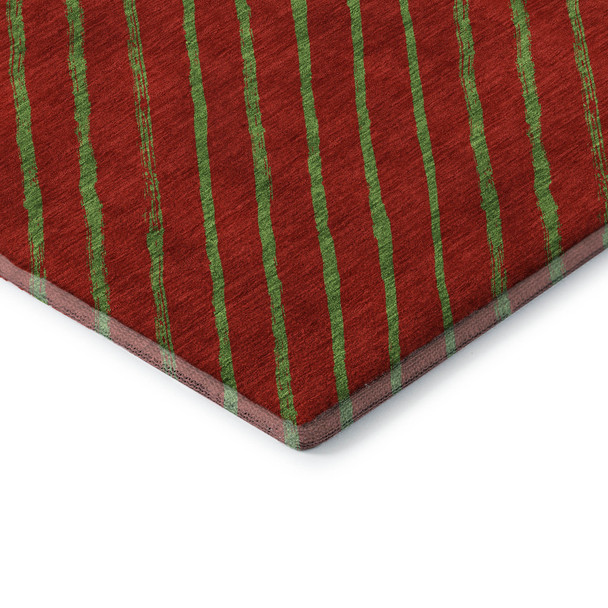5' X 8' Merlot And Green Abstract Geometric Washable Area Rug With UV Protection