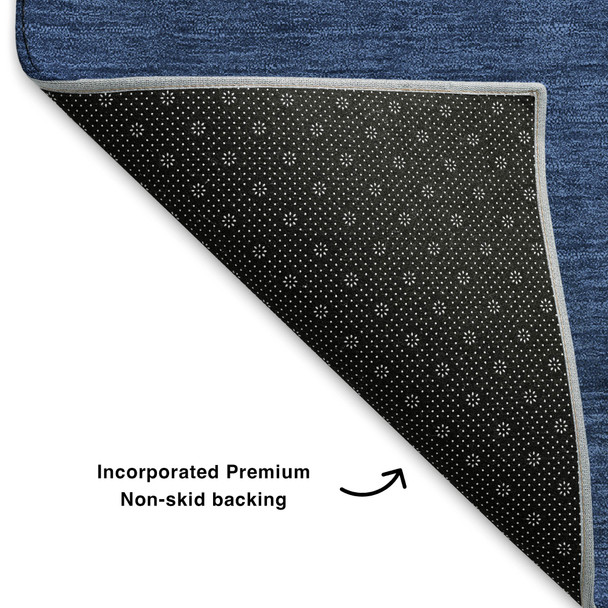 10' X 14' Navy Blue Beige And Ivory Geometric Washable Area Rug With UV Protection