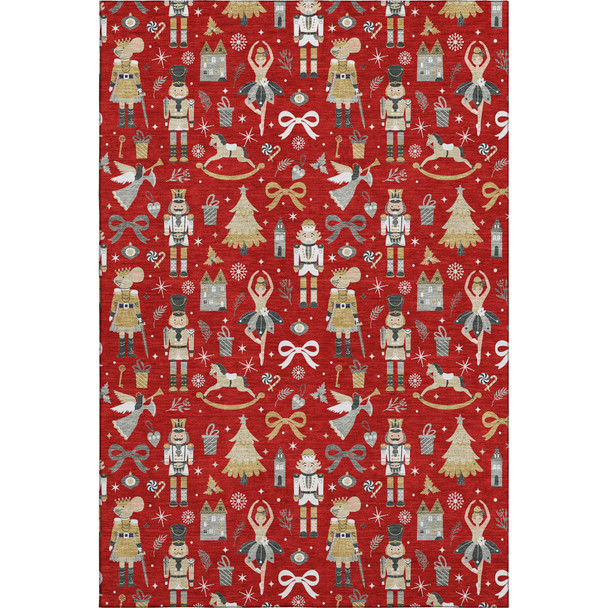 10' X 14' Red Gold And Gray Floral Washable Area Rug With UV Protection