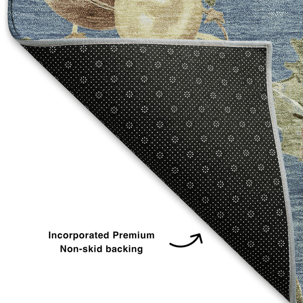 10' X 14' Denim Blue Brown And Beige Polka Dot Washable Area Rug With UV Protection