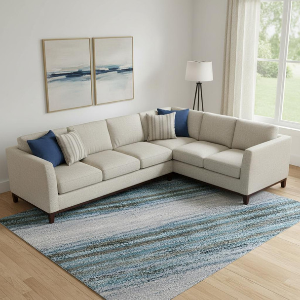10' X 14' Blue And Charcoal Abstract Washable Area Rug With UV Protection