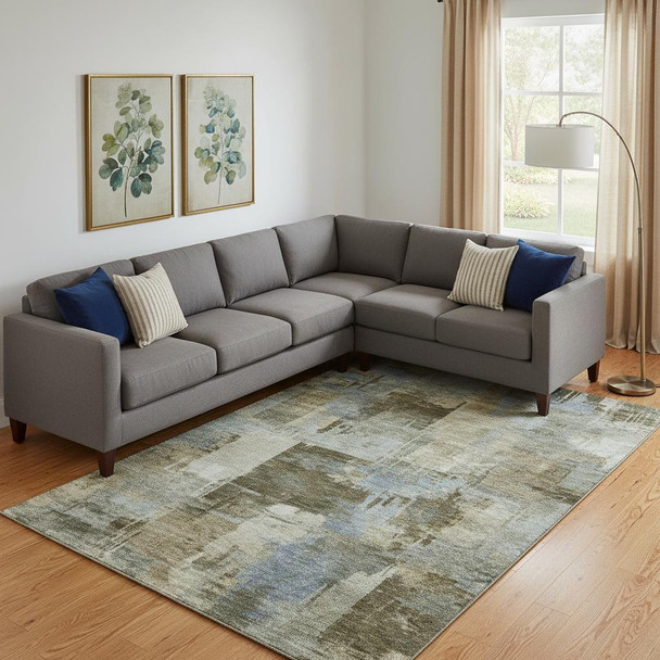 10' X 14' Green And Gray Abstract Washable Area Rug With UV Protection