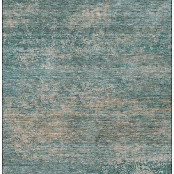 3' X 5' Aqua And Beige Abstract Washable Area Rug With UV Protection