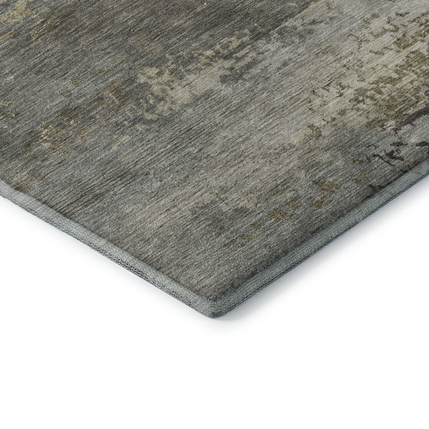 8' Taupe And Gold Abstract Washable Round Rug With UV Protection