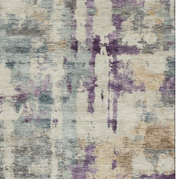9' X 12' Linen And Purple Abstract Washable Area Rug With UV Protection
