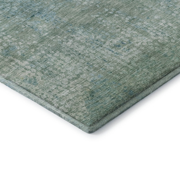 8' Teal And Ivory Abstract Washable Round Rug With UV Protection