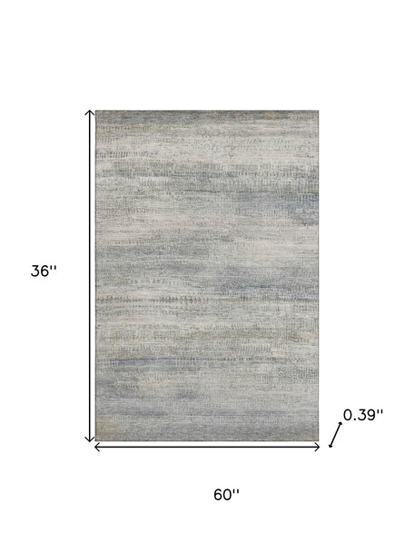 3' X 5' Linen And Gray Abstract Washable Area Rug With UV Protection