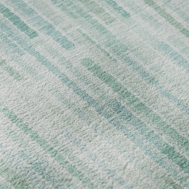 5' X 8' Turquoise And Sky Blue Striped Washable Area Rug With UV Protection