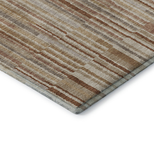 9' X 12' Terra Cotta And Beige Striped Washable Area Rug With UV Protection