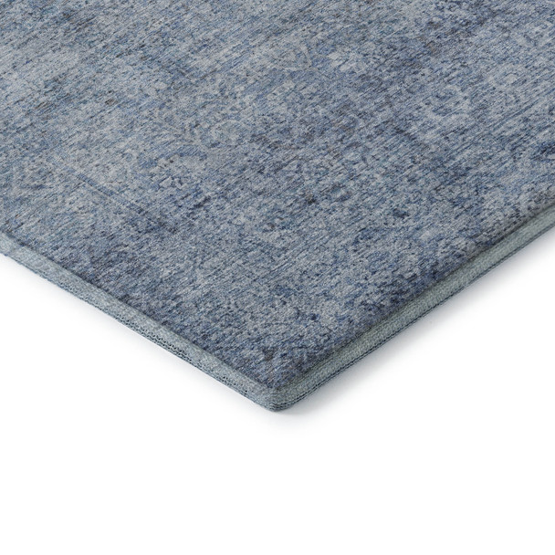 3' X 5' Blue And Denim Blue Abstract Washable Area Rug With UV Protection