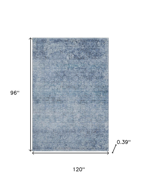 8' X 10' Blue And Denim Blue Abstract Washable Area Rug With UV Protection