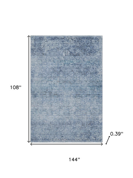 9' X 12' Blue And Denim Blue Abstract Washable Area Rug With UV Protection