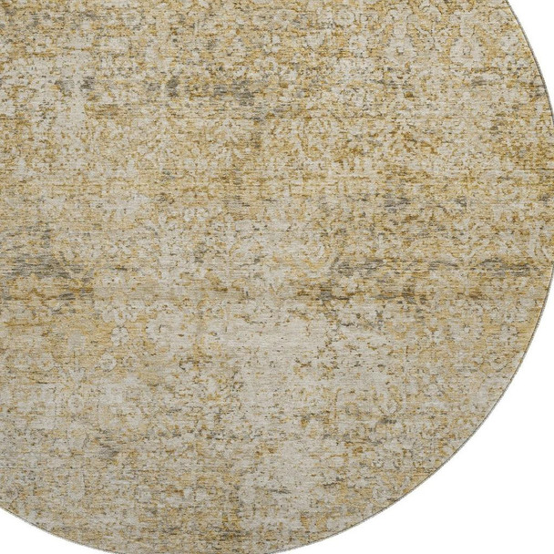 8' Copper And Beige Abstract Washable Round Rug With UV Protection