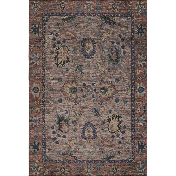 8' X 10' Coffee And Copper Oriental Washable Area Rug With UV Protection