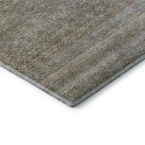 9' X 12' Khaki And Beige Striped Washable Area Rug With UV Protection
