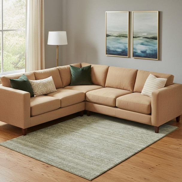 10' X 14' Linen And Beige Striped Washable Area Rug With UV Protection