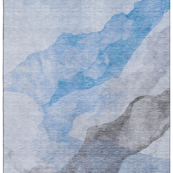 9' X 12' Sky Blue And Gray Abstract Washable Area Rug With UV Protection