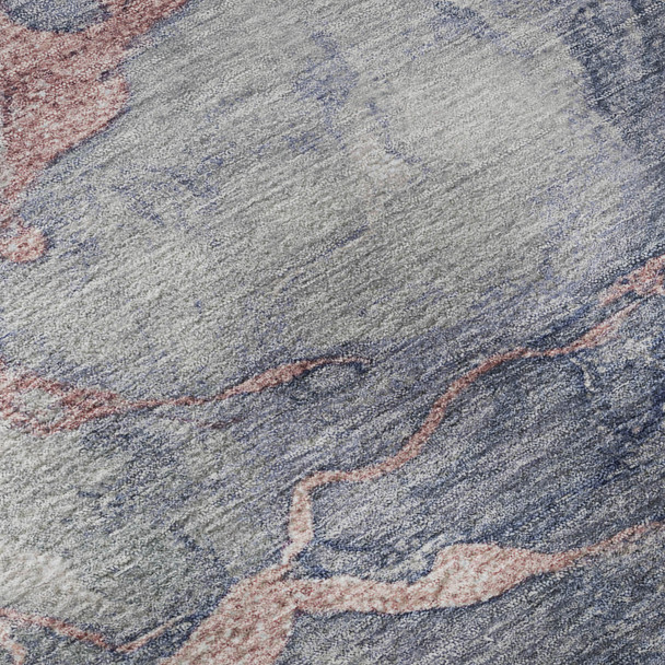 8' Blush And Gray Abstract Washable Round Rug With UV Protection