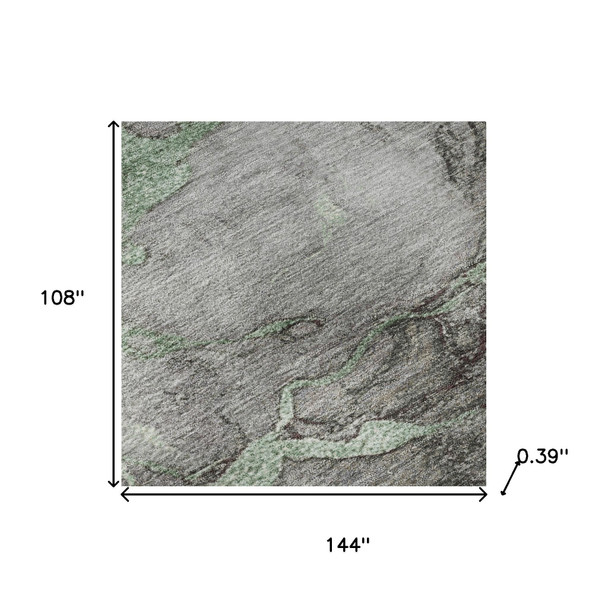 9' X 12' Green And Gray Abstract Washable Area Rug With UV Protection