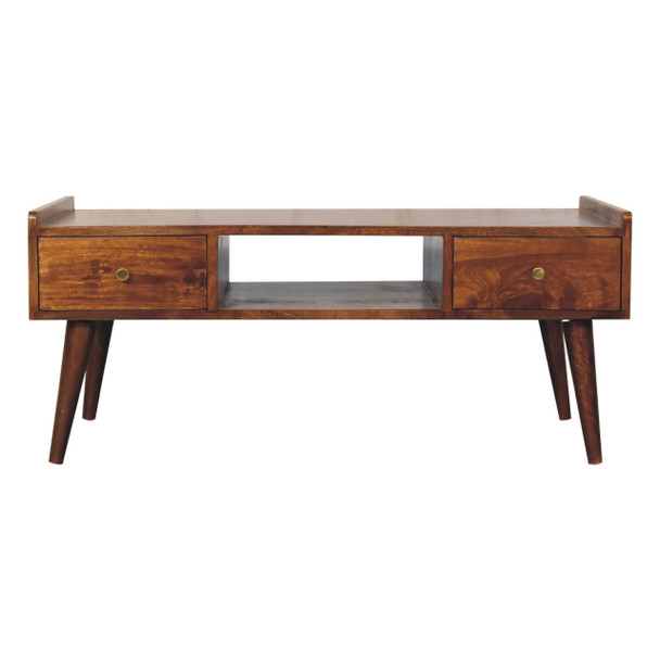 39" Brown Solid Wood Enclosed and Open Storage TV Stand