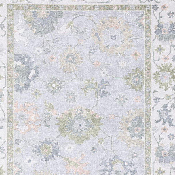3' X 5' Blue And Green Oriental Washable Area Rug