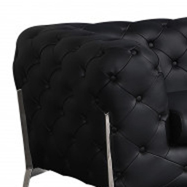 Two Piece Indoor Black Italian Leather Five Person Seating Set