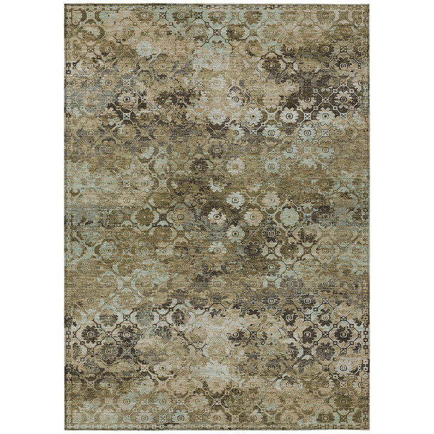 9' X 12' Khaki And Olive Green Abstract Washable Indoor Outdoor Area Rug