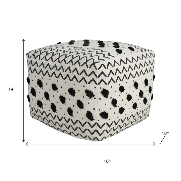 18" White Cotton Chevron Pouf Ottoman