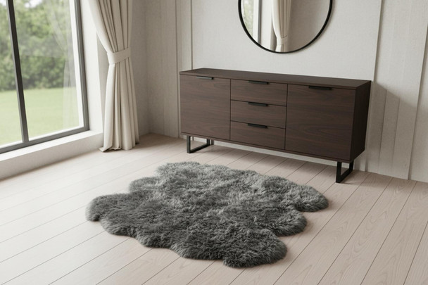 5' X 6' Grey Wool Sheepskin Handmade Area Rug