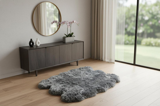 5' X 6' Black Wool Sheepskin Handmade Area Rug