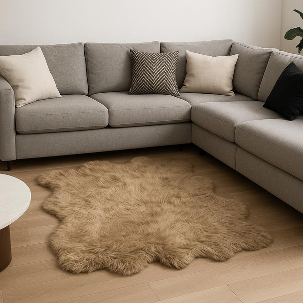 5' X 6' Tan Faux Sheepskin Shag Washable Area Rug