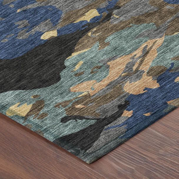 8' Black And Charcoal Round Abstract Washable Indoor Outdoor Area Rug