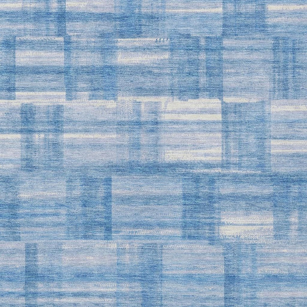5' X 8' Denim Blue And Ivory Striped Washable Indoor Outdoor Area Rug