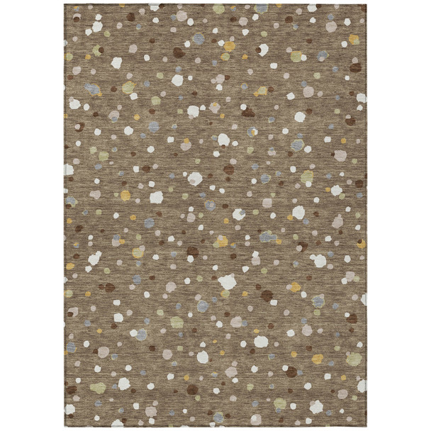 5' X 8' Brown And Beige Geometric Washable Indoor Outdoor Area Rug
